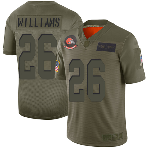Cleveland Browns Greedy Williams Men Olive Limited Jersey #26 NFL Football 2019 Salute To Service